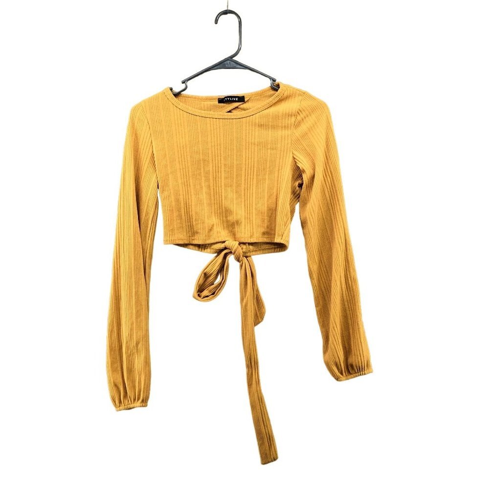 NWT Stylive Womens Cropped Long Sleeve Knit Top Tie Back Open Back Size XS